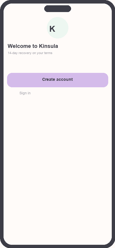Welcome screen with Create account