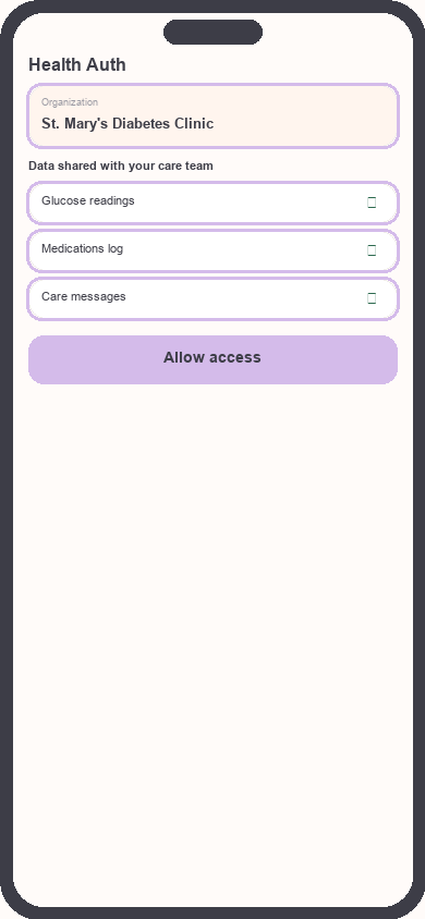 Health Auth consent screen