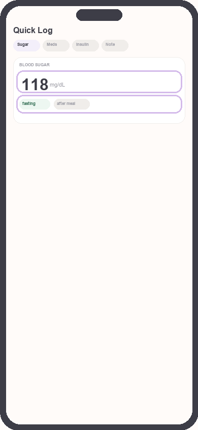 Log tab glucose entry